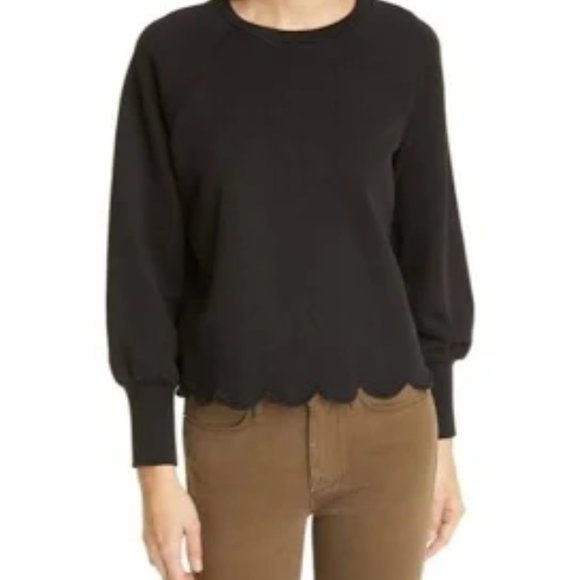 Frame Denim Tops - FRAME SCALLOP CREW NECK SWEATSHIRT BLACK SIZE X-SMALL
